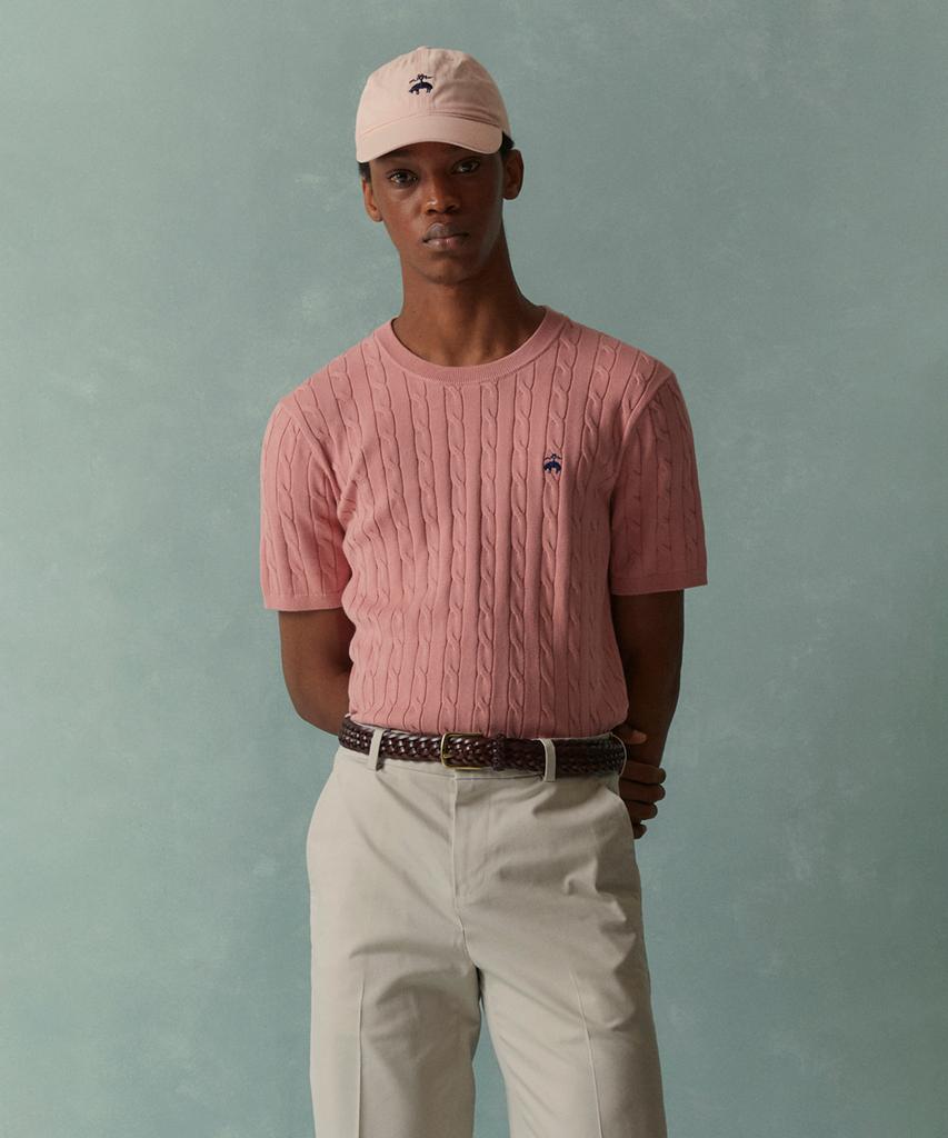 BROOKS BROTHERS Cotton Cable Crew Neck Short Sleeve Sweater (Pink) (Bbwrmog203)