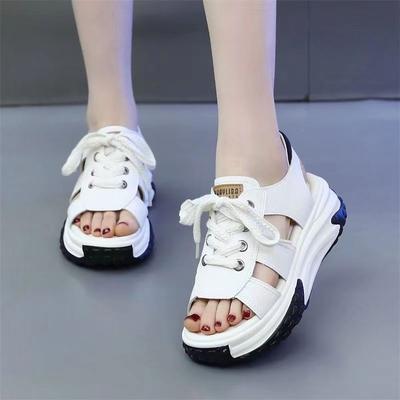 Спортивные сандалии женские летние 2025 года, новые кроссовки на толстой подошве, женские туфли с полыми шнурками, подходящие по цвету повседневные сандалии женские