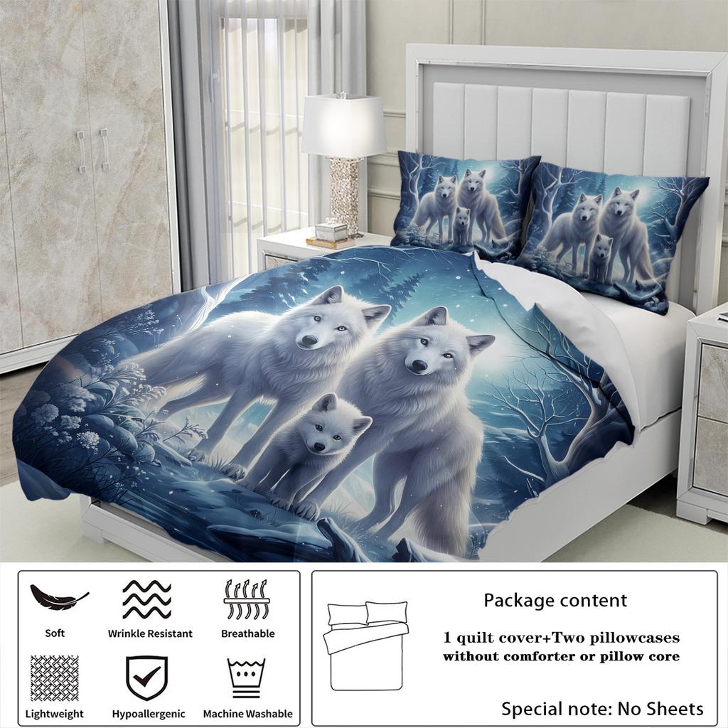 Комплект постельного белья с рисунком волчьей семьи, 3 предмета, 1*пододеяльник+2*наволочки, для односпальной кровати, спальни подростков и взрослых, домашнее украшение
