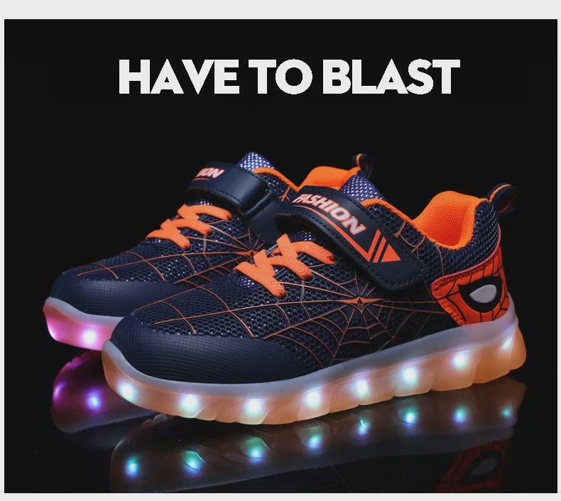 Best-Selling Children's LED Light-Up Shoes – USB Rechargeable Spider Design Sports Sneakers for Boys and Girls