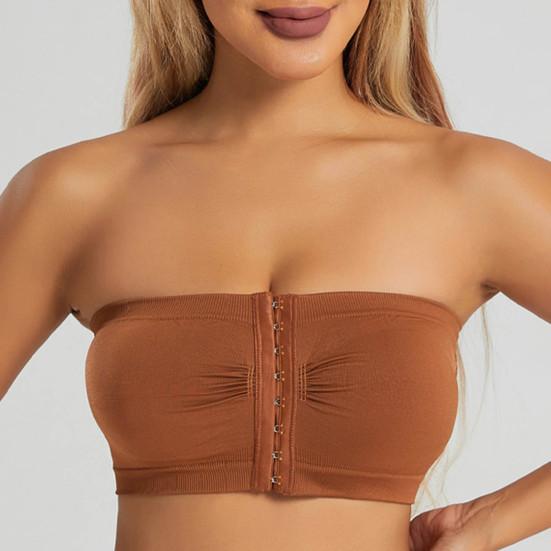 Strapless Bra for Women Front Closure Non-Slip Padded Bandeau Bra Wireless Push Up Bralette Seamless Tube Top