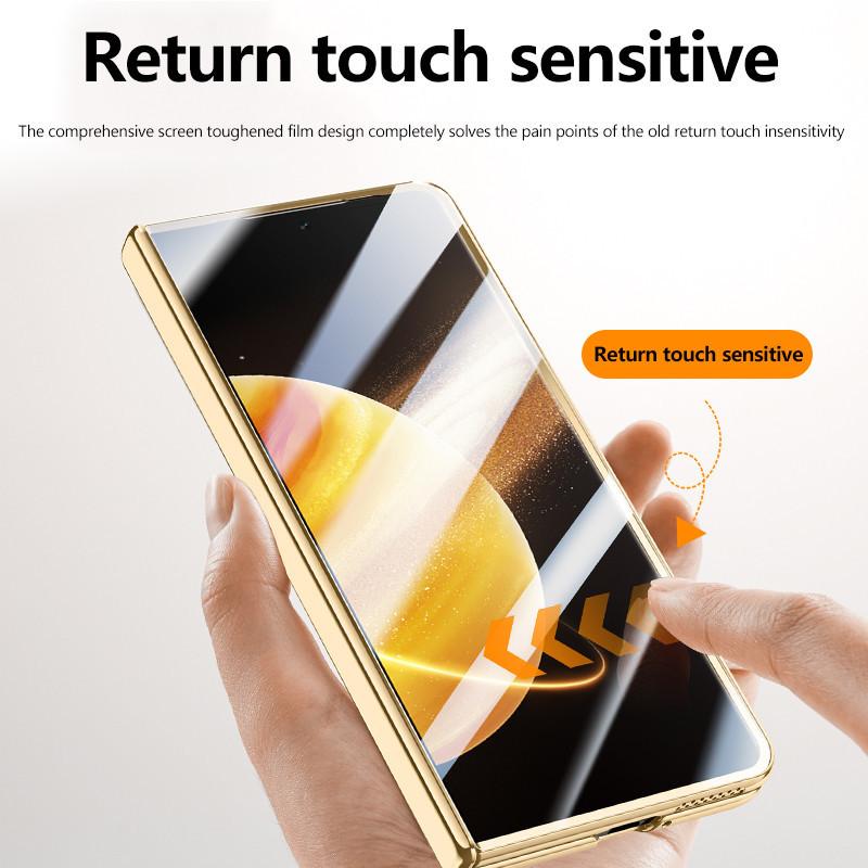 Чехол из простой кожи для телефона Honor Magic V3 с гальваническим покрытием, металлическим шарниром, держателем объектива и закаленной пленкой, противоударным держателем, деловой чехол