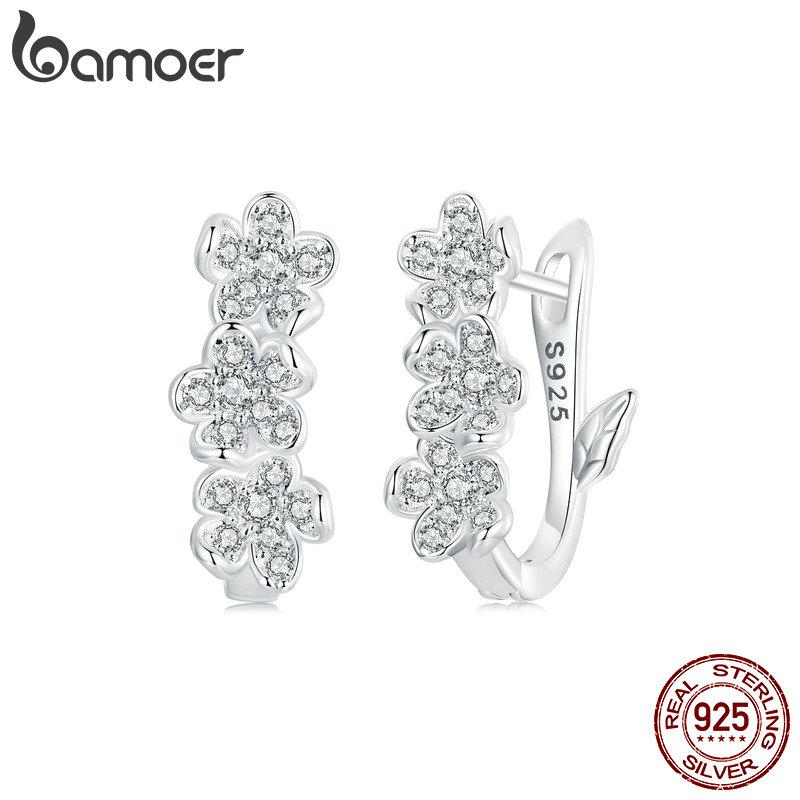 Женские серьги-кольца Bamoer из стерлингового серебра 925 пробы с цирконием AAA, блестящие серьги-капли с цирконием Pendientes, изысканные ювелирные изделия, подарок