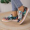 Fashion Women Sneakers Elegant Floral Printed Lace Up Female Flat Shoes Fashion Round Toe Lady Vulcanized Shoes Femme Casual Shoes