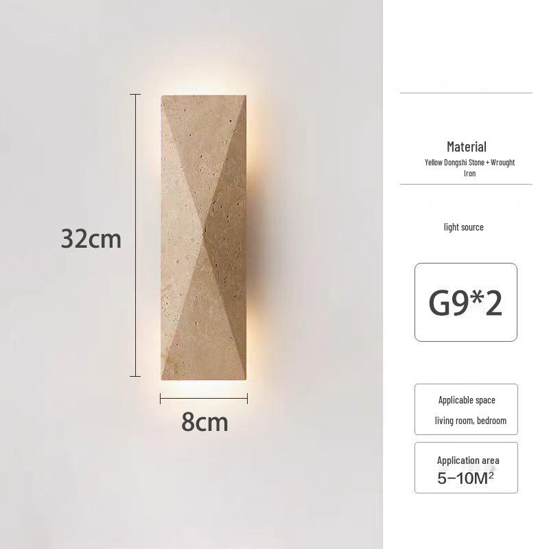 Желтый травертиновый настенный светильник в стиле ваби-саби для спальни, внутреннего двора или балкона - Водонепроницаемый уличный светильник.