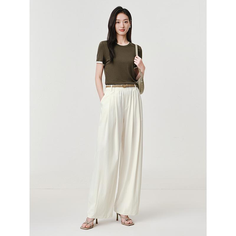 Jiuzi Anna Kou Lazy Relaxation Elastic Waist Loose Wide Leg Pants Women's 2025 Summer New Style