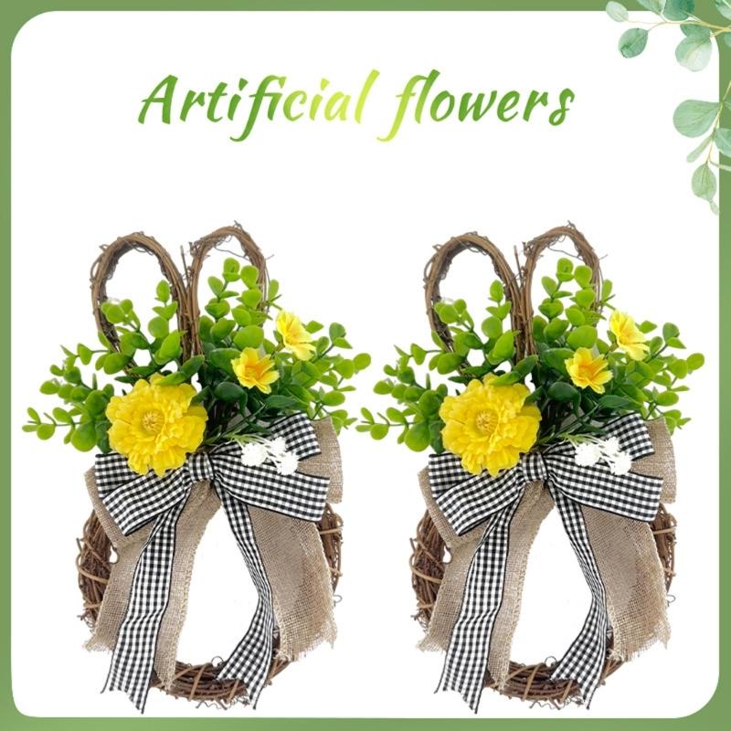 Spring Wreath for Front Door Rabbit Shaped Bowknot Garlands for Indoor or Outdoor Decoration Festival Party Supplies