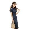 Cotton plaid national style new Chinese long literary cheongsam 1011 early autumn new slim and thin daily young models