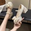 Internet Celebrity Mary Jane High Heels Women's Sexy Pearl Bow Small Leather Shoes 2025 Spring New with Skirt Single Shoes