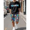 Cute Cartoon Print Summer Casual Crew-neck Men's Suit Urban Fashion Street Short-sleeved Top And Shorts Casual All-match Outfit
