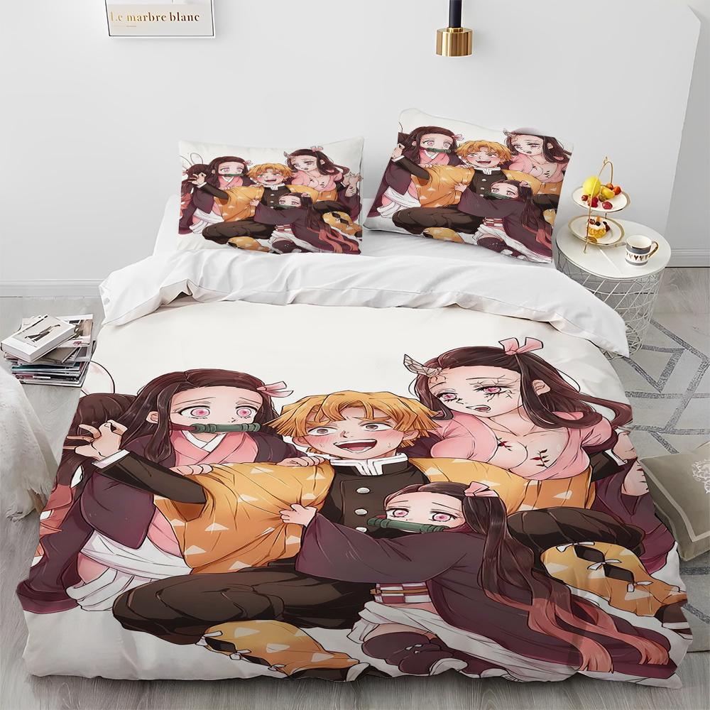 Demon Slayer Bedding Set Kamado Nezuko Duvet Cover Set Bedspread Pillowcase King Queen Full Single Size Bed Linen Kids Teen Gift