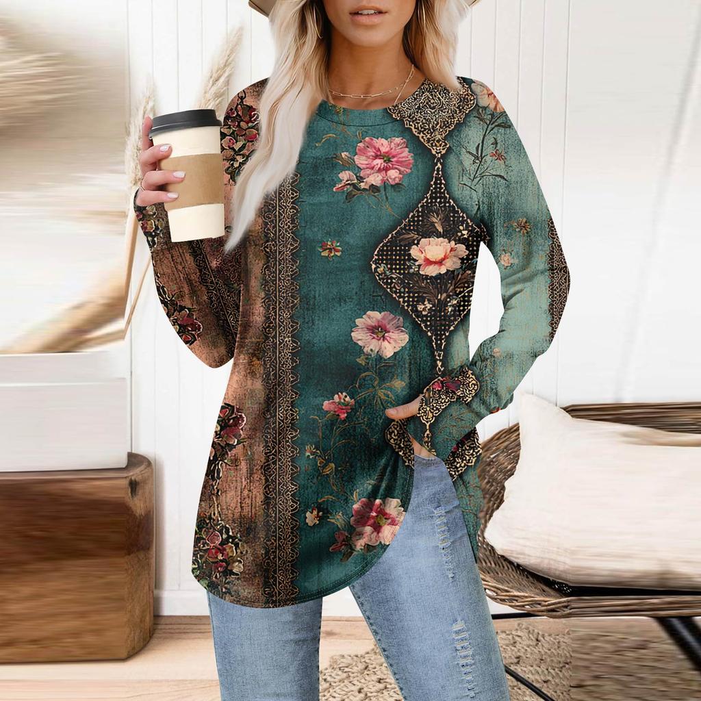 Womens Oversized Sweatshirt Graphic Sweater Long Sleeve Drop Shoulder Round Shirt Tops Vintage Clothes