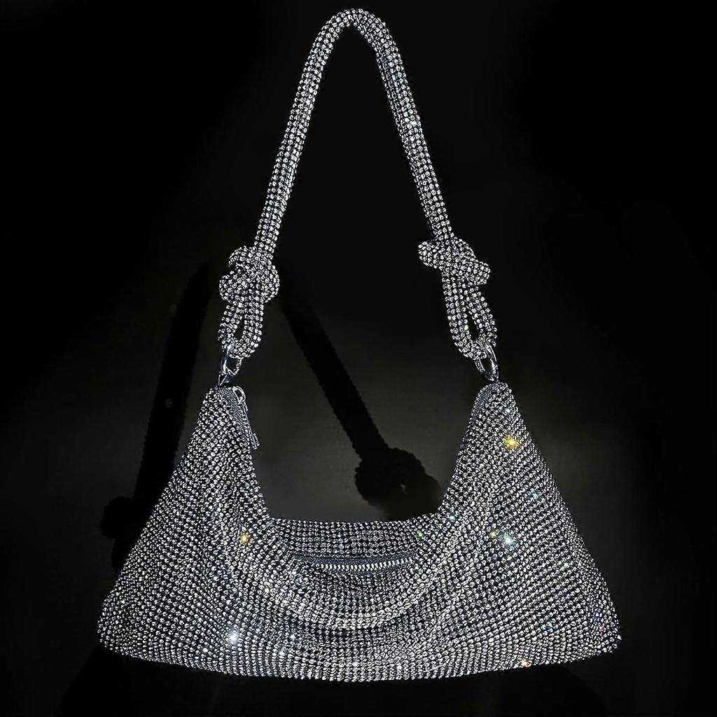 Rhinestone Purse Sparkly Evening bag Silver Diamond Clutch Purses for Women, Prom Rhinestone Handbag Hobo Bag