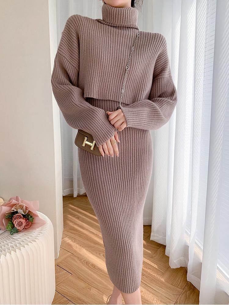 Ayollar Qishki 2 ta Paket Uzun Bodycon Sviter Ko'ylak