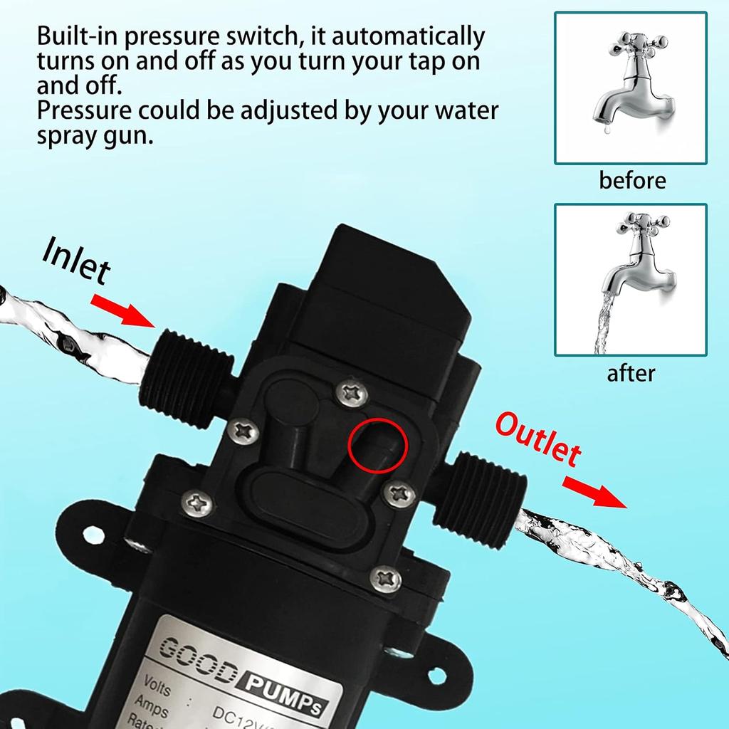 70W Micro Water Pump 12v Self-priming Diaphragm High Pressure Pump Water Sprayer Automatic Switch 6L/Min Large Flow Car Cleaning