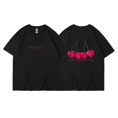 Женская летняя удобная повседневная дышащая однотонная футболка с принтом вишни на спине - Мягкая летняя одежда свободного кроя