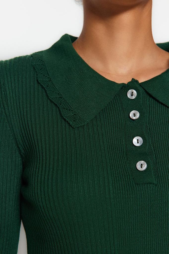 Женский модный новый свитер Изумрудно-зеленый трикотаж с вырезом поло