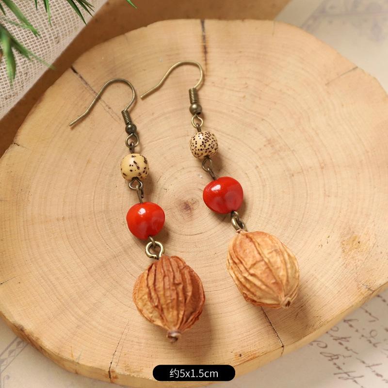 Оригинальные серьги Mori Plant Fruit, натуральные желуди, ручная работа, ретро-женские длинные серьги, этнический стиль, литературная и традиционная китайская медицина