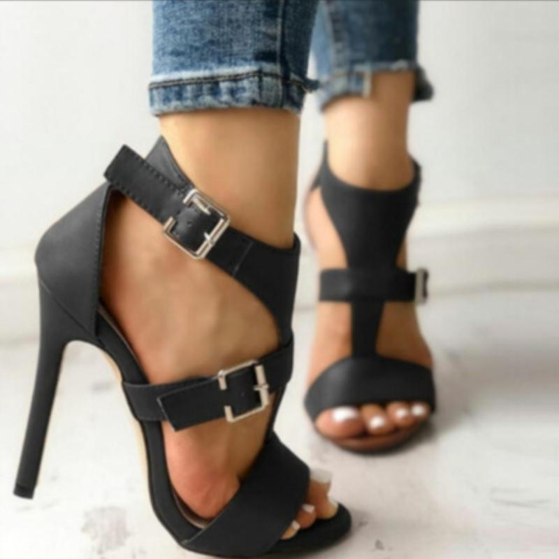 Женские босоножки, сексуальные, с открытым носком, с ремешком на щиколотке, на высоком каблуке, с пряжкой, на тонком каблуке, летние, для вечеринок и свадеб, большие размеры 35-43