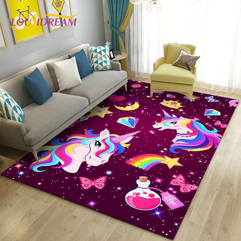 3D Cartoon Cute Unicorn Area Rug,Carpet Rug for Living Room Bedroom Sofa Doormat Kitchen Decoration,Kid Play Non-slip Floor Mat