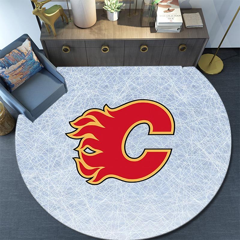 Calgary Flames Round Area Rug,Carpet Rug for Living Room Bedroom Sofa Playroom Decor,Non-slip Floor Mat