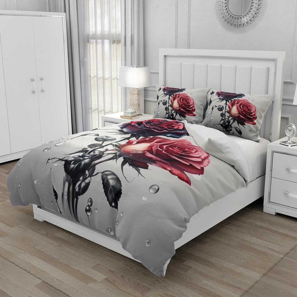 3D Floral Bedding Set Duvet/Quilt/Comforter Cover Sets Flower Bed Linen Red Rose Design Custom King Queen Full Size 260x240