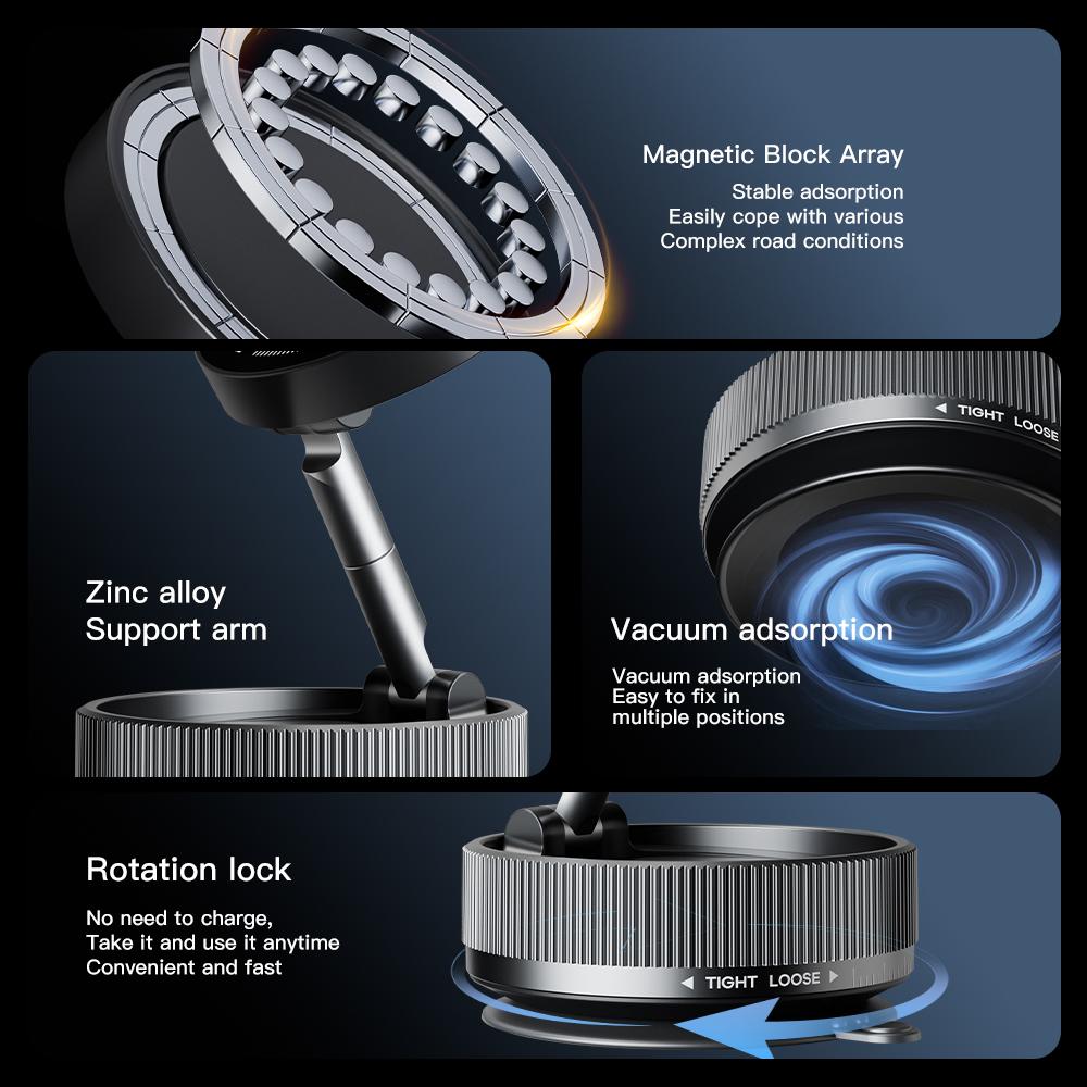 360° Adjustable Vacuum Magnetic Suction Cup Phone Mount, Hands-Free Magnetic Cell Phone Holder for Car/Gym/Mirror/Smoot