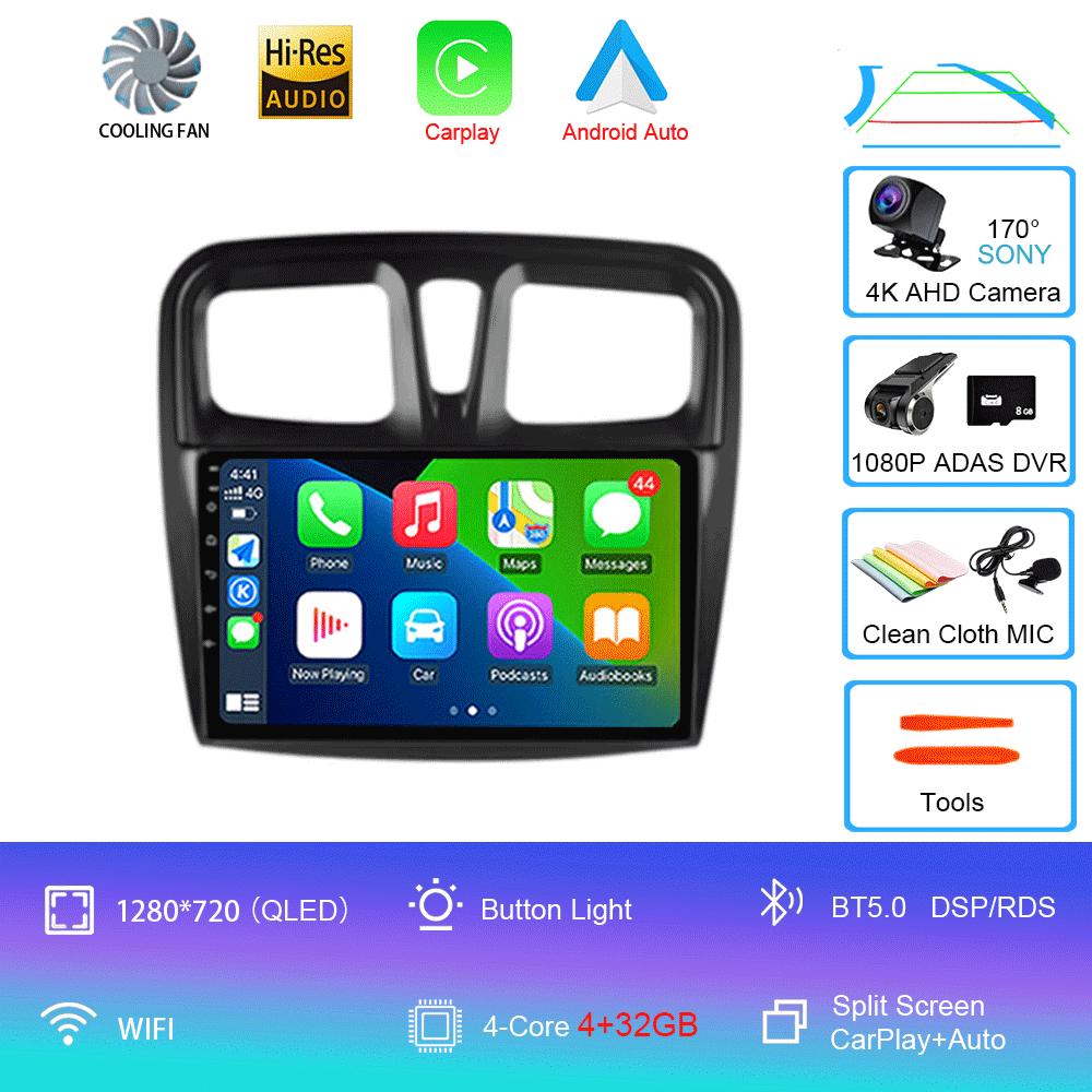 Автомобильное радио Android 14 Carplay для Renault Logan 2 Sandero 2 2012 2013 - 2019 Навигация GPS Мультимедийный проигрыватель Wi-Fi+4G BT DSP 2DIN