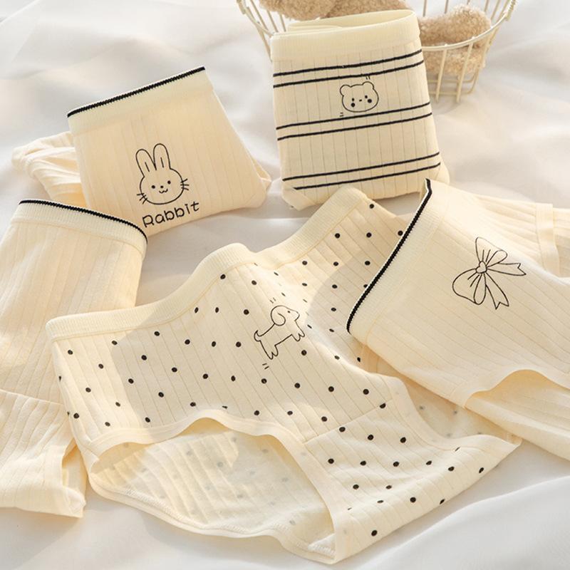 Fashion Women's Mid Waist Vertical Striped Cotton Panties Simple Comfortable Briefs Wearable Underwear