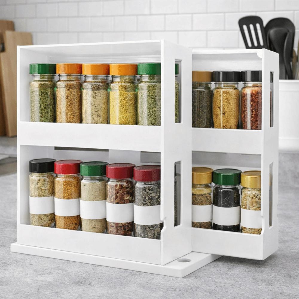 Large Capacity 2 Layer Spice Storage Rack Plastic Rotating Storage Shelf Spice Organizer Bathroom