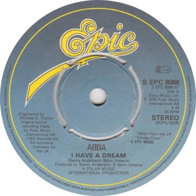 7-дюймовая пластинка ABBA I Have A Dream SEPC8088 Epic 1979 UK Поп Б/у