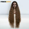 FREEDOM Synthetic Lace Frontal Wig For Women 42 Inch Long Curly Lace Wigs Ombre Brown Highlight Ginger White Pink Cosplay Wig