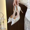 6cm 8cm 10cm Sexy Pointed Toe Crystal Floral White Wedding Shoes Women Pumps 2025 Spring Thin High Heels Shoes Dress Party Model
