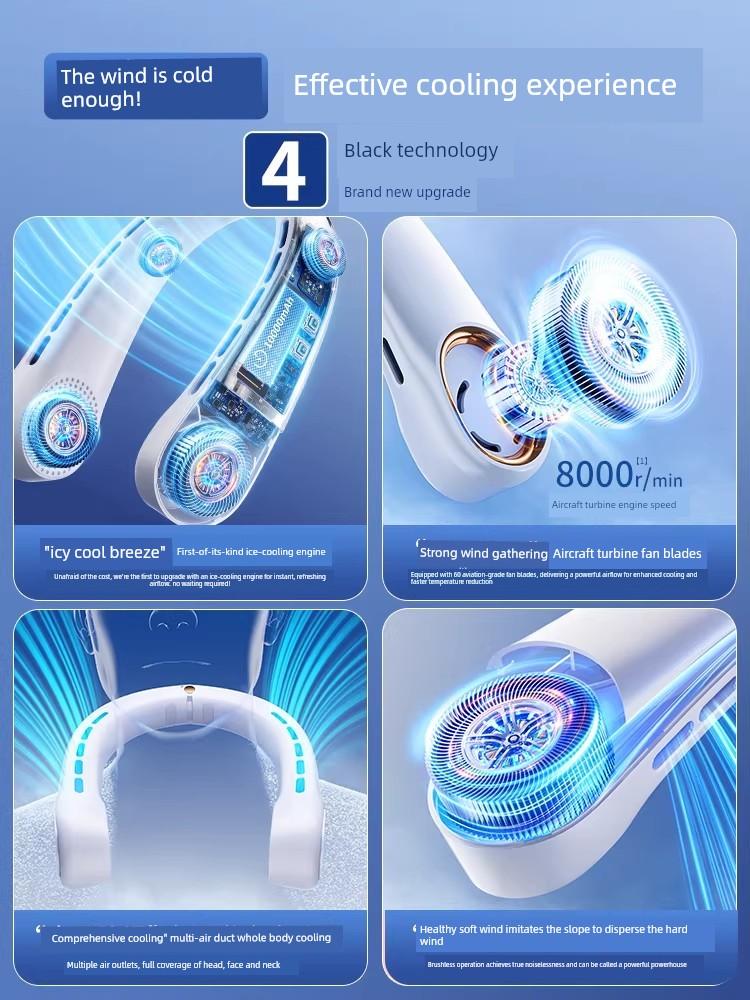 Neck-Hanging Fan with Ultra-Long Battery Life, 2026 New Model, Portable Bladeless Mini Fan, Silent, Strong Cooling, High Wind Power
