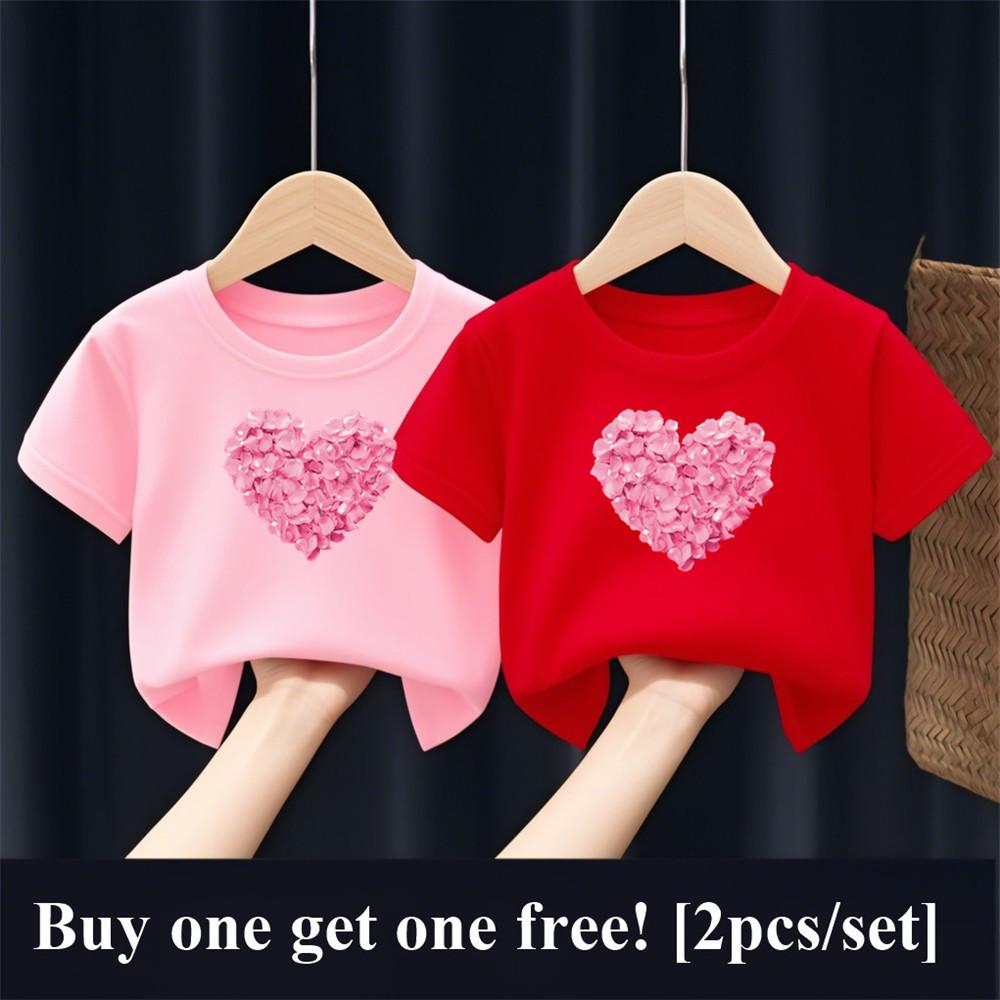 Девочки Мода Лето Лучшие Друзья Футболка 2шт/Комплект Сердце Цветок Футболки Рубашка Короткий Рукав Сестра Парный Наряд Детские Топы