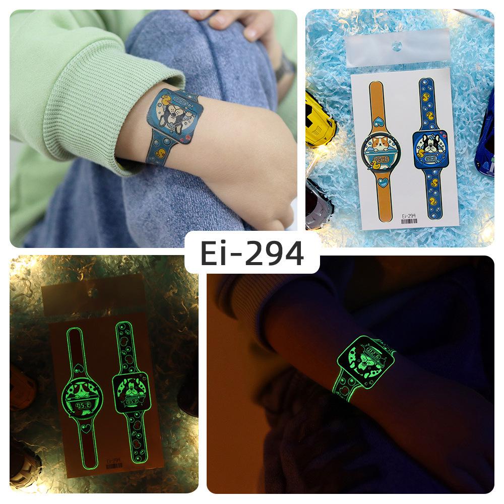 Rikalong Waterproof Luminous Cartoon Tattoo Stickers for Kids - Glow-in-the-Dark Watch Design