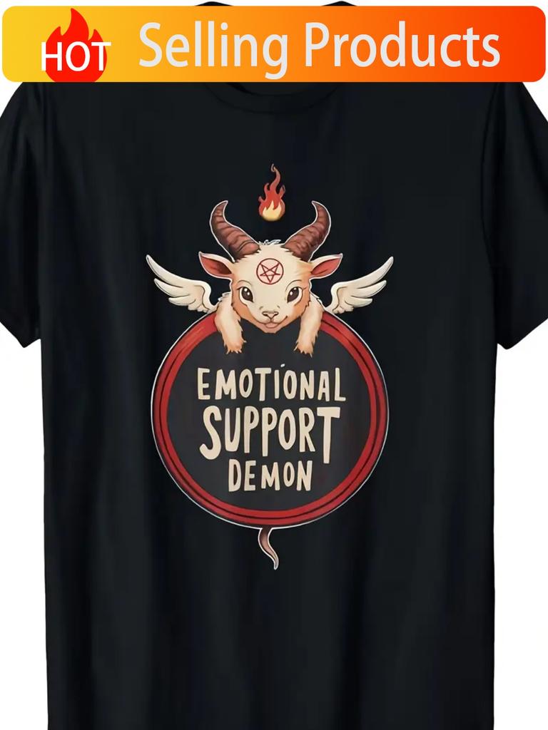 TShirt 100 Cotton Crew Neck in Black with Kawaii Demon Pentagram Print Ideal for Casual Wear Gardening Clothes Black