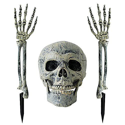 Halloween decorations, venue layout props, skulls, skeletons, ghosts on the ground