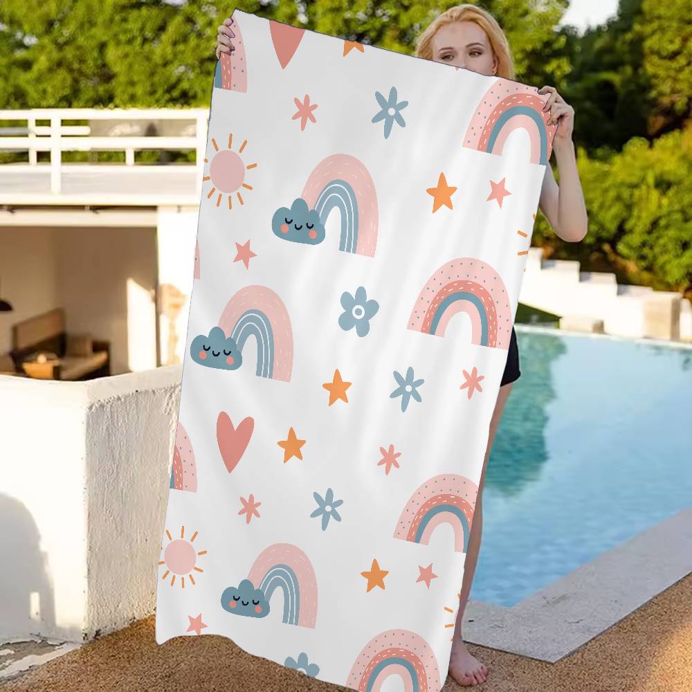 Cartoon Rainbow Print Beach Towel Colorful Bath Towels For Girl Microfiber Quick Dry Sand Free Beach Yoga Spa Gym Pool