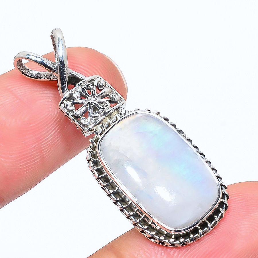 Подвеска из натурального радужного лунного камня 925 пробы из стерлингового серебра 1,62 дюйма u3B82