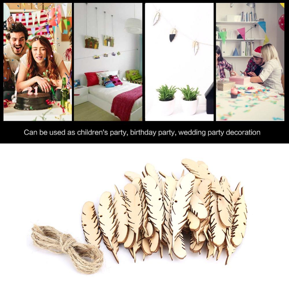 50pcs Feather Feather Wood Crafts Unfinished Wood Wood Slices Wooden Craft Tags Christmas Trees
