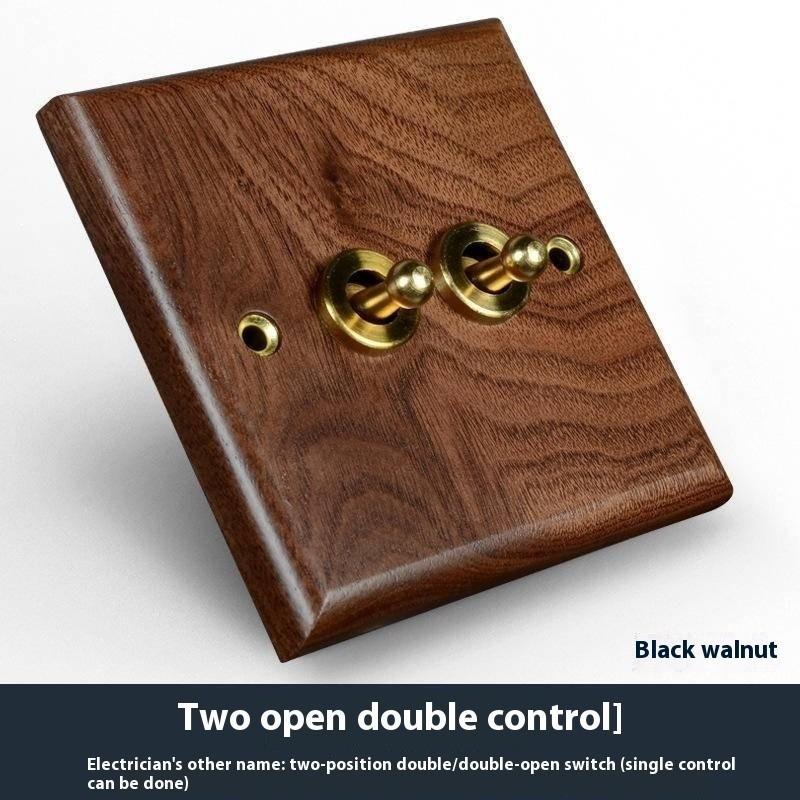 Black Walnut Solid Wood Brass Lever Retro Switch Panel Wall Mount 86 Open Line Box Surface Three Open 16A Socket
