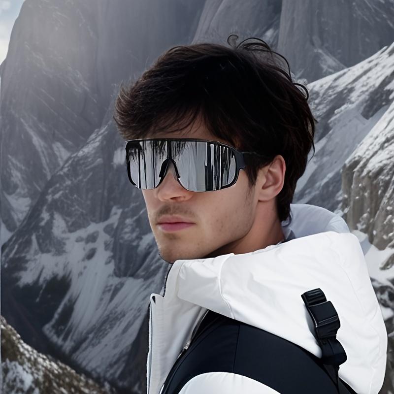 3 шт. Модные очки спортивного стиля в стиле Y2K с линзами цвета белого серебра и зеркальными линзами, ветрозащитные очки с большой оправой