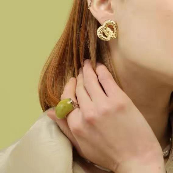 Корейское кольцо из нефрита с зеленым виноградом: Модное женское медное кольцо с покрытием из белого золота