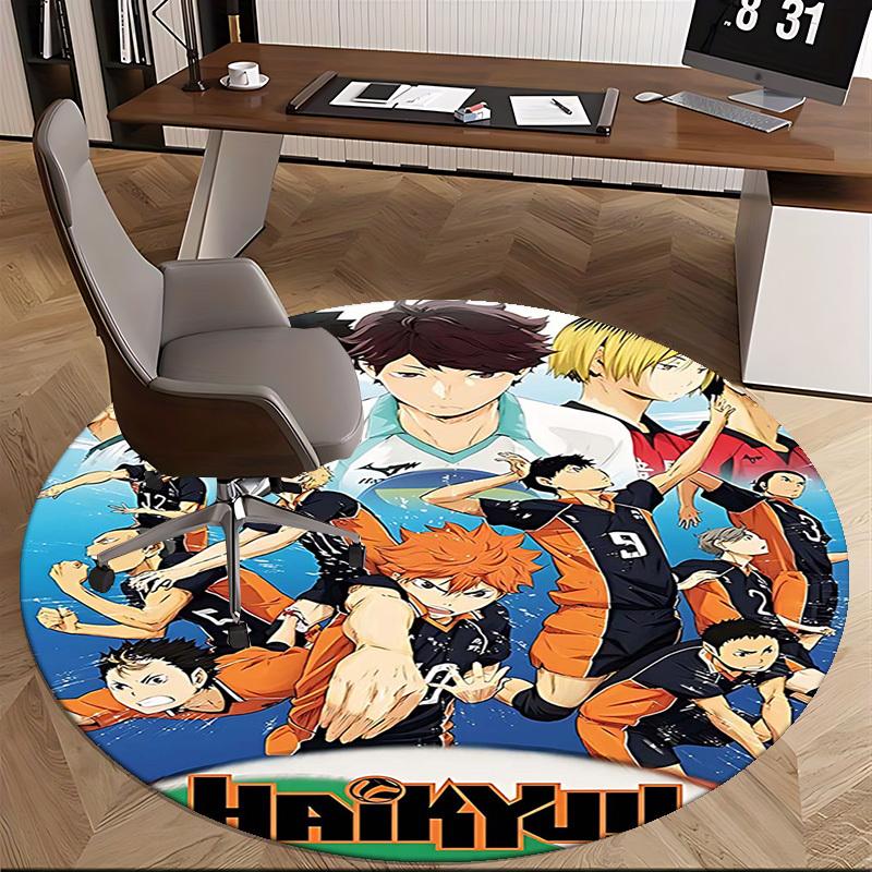 1 шт. Круглый ковер с дизайном из аниме Haikyuu - Коврик под офисное кресло, Нескользящий ковер для домашнего декора, Сезонный подарок, Подходит для офиса, гостиной
