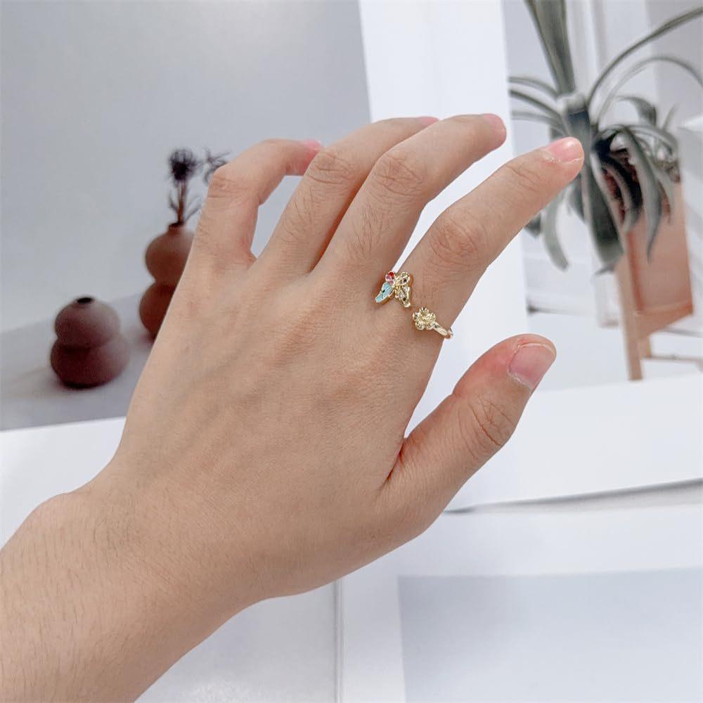 Роскошное регулируемое эмалевое кольцо-бабочка с цветными бриллиантами для женщин