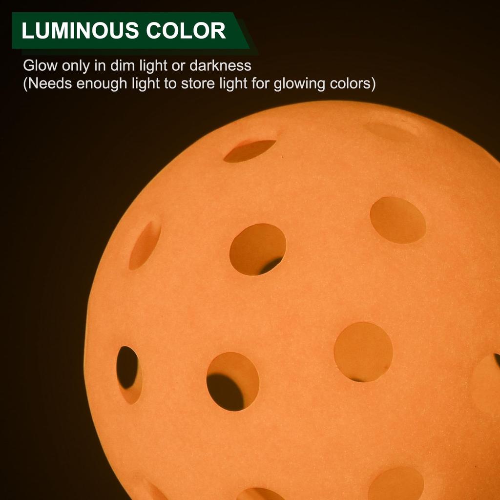 PATIKIL Светящийся в темноте пиклбол 40 отверстий Светящийся в темноте набор пиклболов из 6 штук Мячи для пиклбола для улицы с сетчатым мешком для игры в помещении и на улице Оранжевый