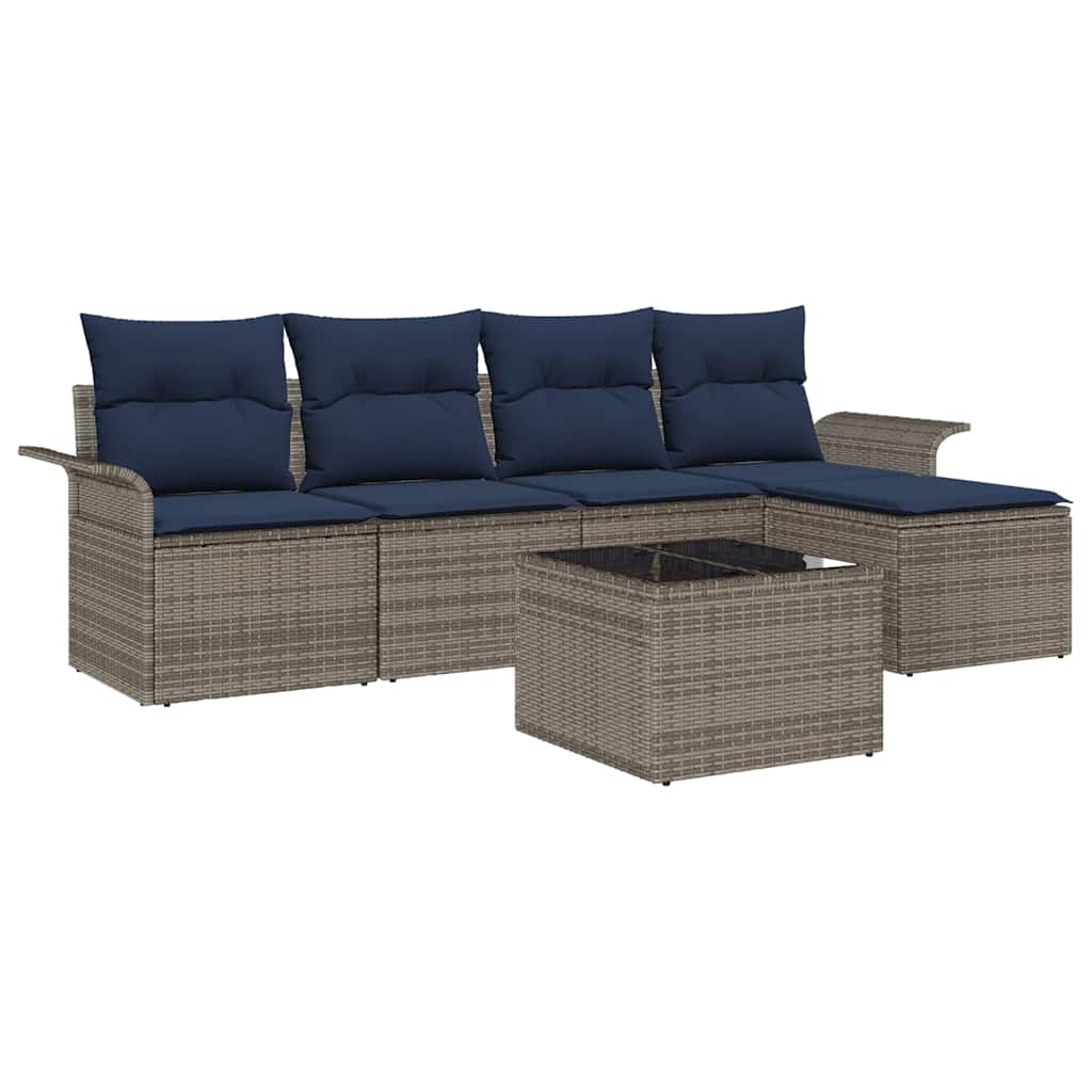 Garden Sofa Set with Cushions 6 pcs Grey Poly Rattan