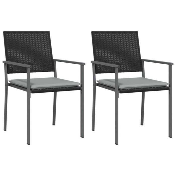 VidaXL Garden Chairs and Cushions Set of 2 Black 54x62.5x89 Cm Rattan 364097