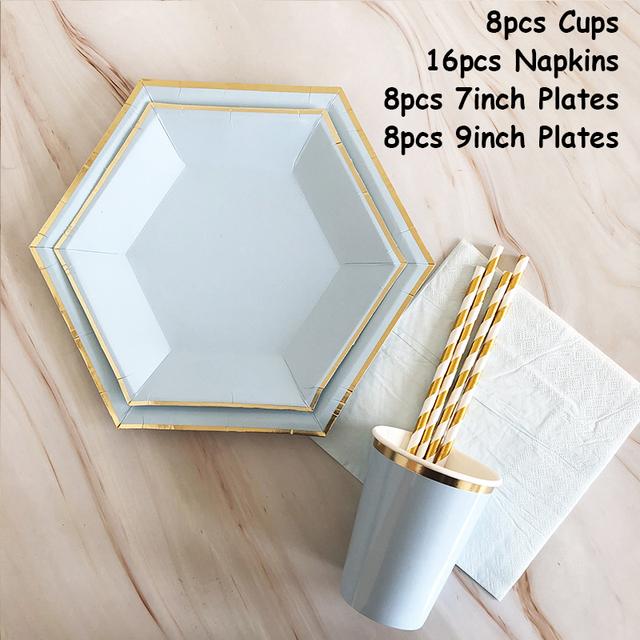40 шт./лот одноразовая посуда набор золотых вечерние однотонные бумажные стаканчики тарелки день рождения детский душ карнавал свадьба декор принадлежности